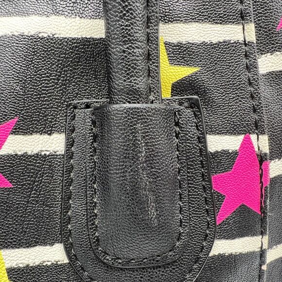 Luv Betsey by Betsey Johnson Satchel Star Print Striped Black White Pink Charm - Picture 6 of 16